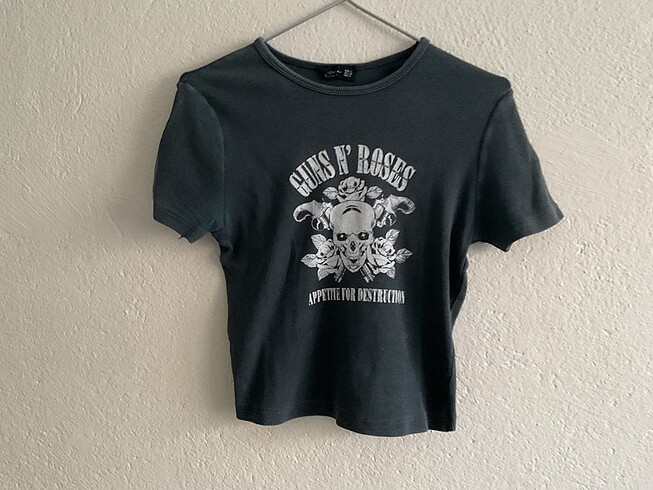Guns n Roses Baskılı Gri Crop