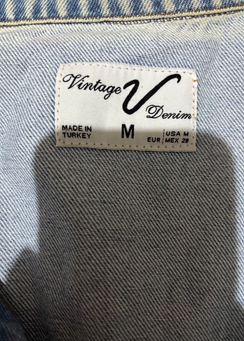 m Beden Düğmeli Mavi Kadın Denim Ceket