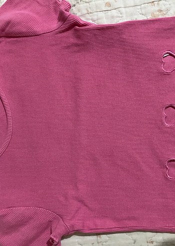 Dantel Detaylı Pembe Kız Çocuk Tişört - Görsel 4