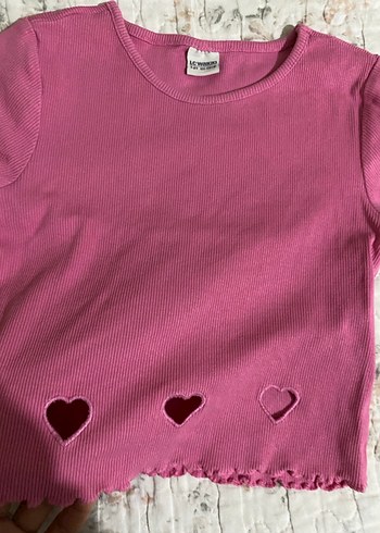 Dantel Detaylı Pembe Kız Çocuk Tişört - Görsel 2