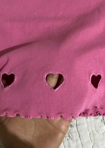 Dantel Detaylı Pembe Kız Çocuk Tişört - Görsel 3