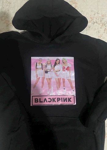 Siyah Kapüşonlu BLACKPINK Baskılı Sweatshirt - Görsel 2