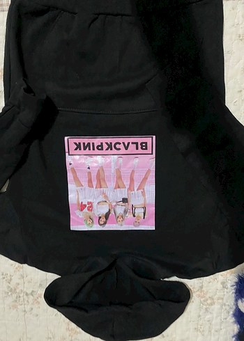 Siyah Kapüşonlu BLACKPINK Baskılı Sweatshirt - Görsel 3