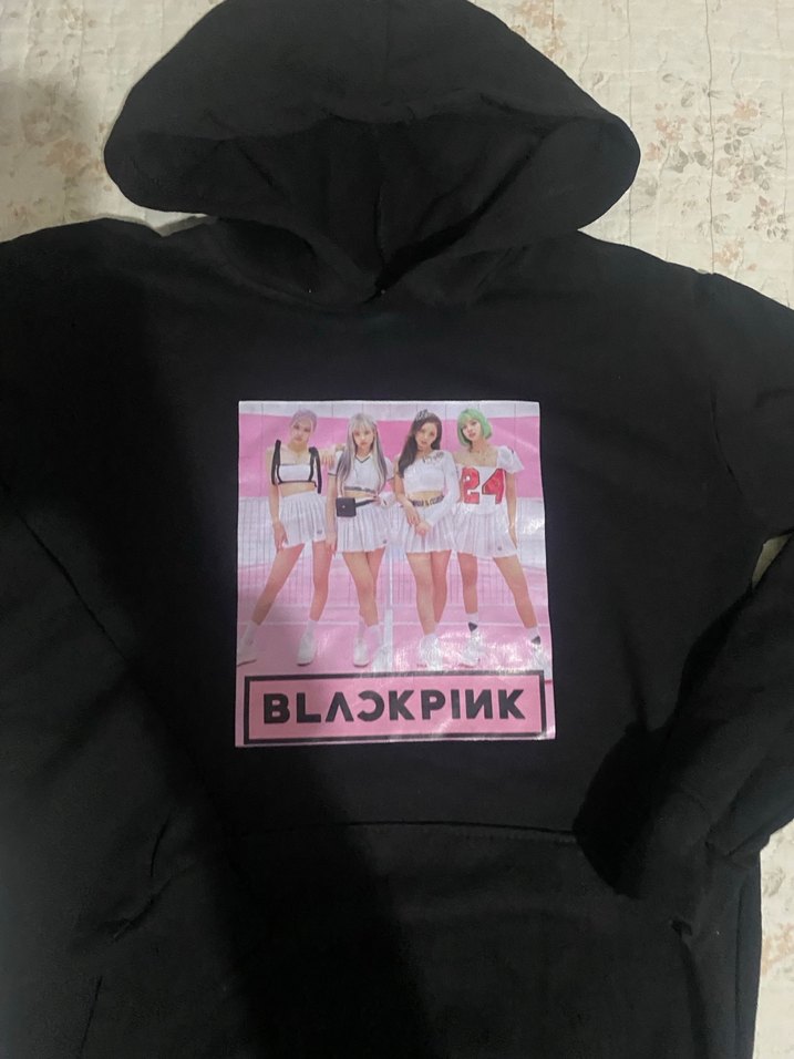 Siyah Kapüşonlu BLACKPINK Baskılı Sweatshirt - Görsel 2