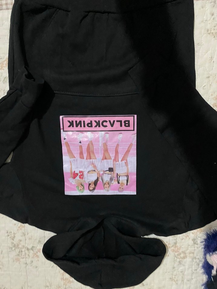 Siyah Kapüşonlu BLACKPINK Baskılı Sweatshirt - Görsel 3