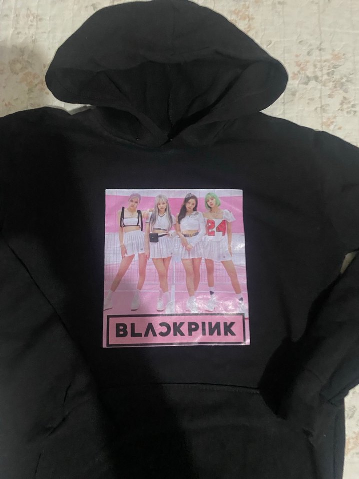 Siyah Kapüşonlu BLACKPINK Baskılı Sweatshirt - Görsel 5