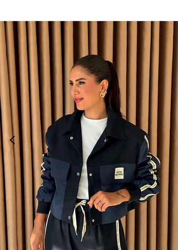 Çizgili Mavi Kadın Denim Eşofman Takımı - Görsel 2