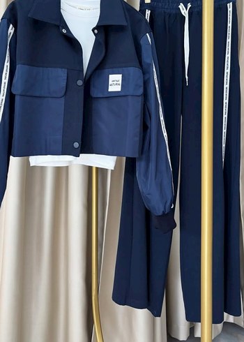 Çizgili Mavi Kadın Denim Eşofman Takımı - Görsel 4