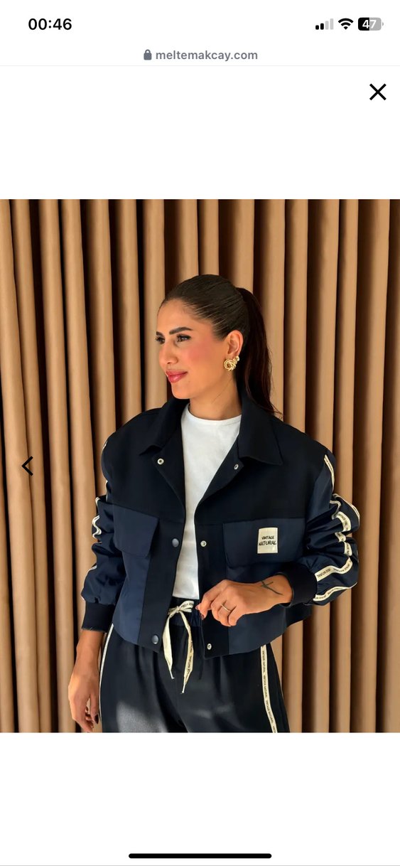 Çizgili Mavi Kadın Denim Eşofman Takımı - Görsel 2