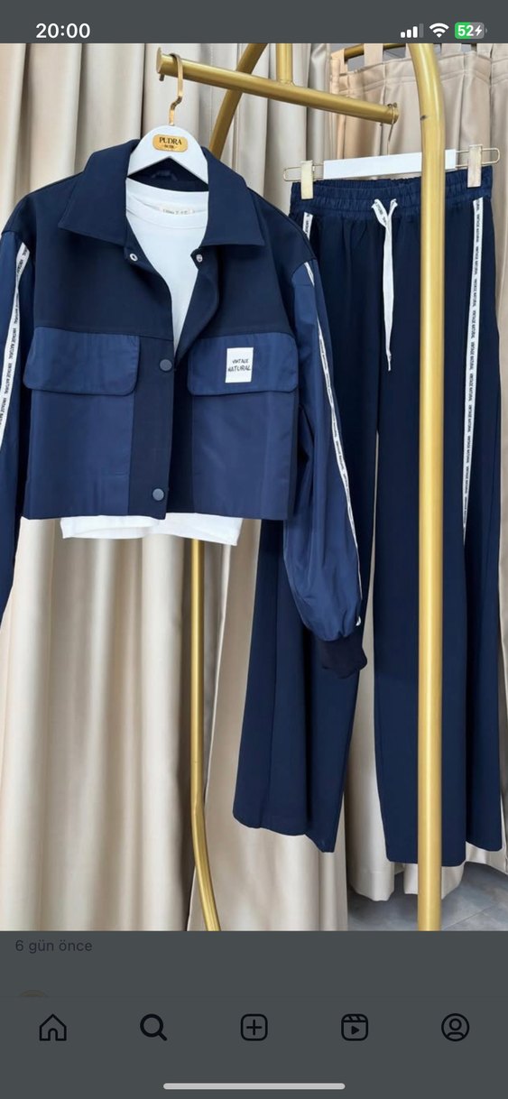 Çizgili Mavi Kadın Denim Eşofman Takımı - Görsel 4