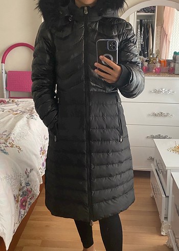 40 Beden Kürklü Siyah Kadın Midi Mont