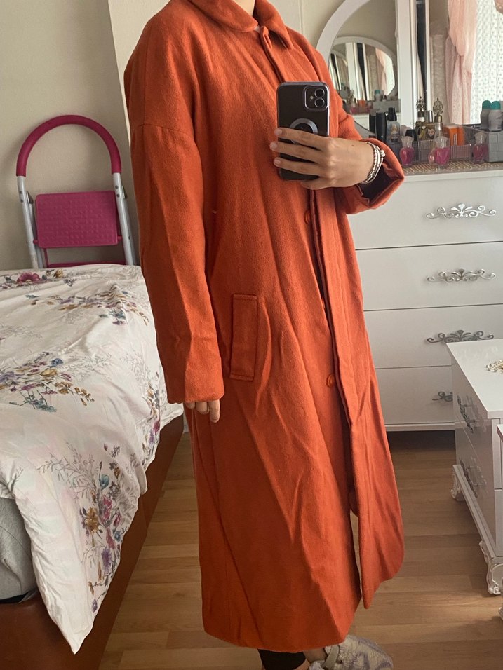 Düğmeli Camel Midi Kadın Kaban - Görsel 2