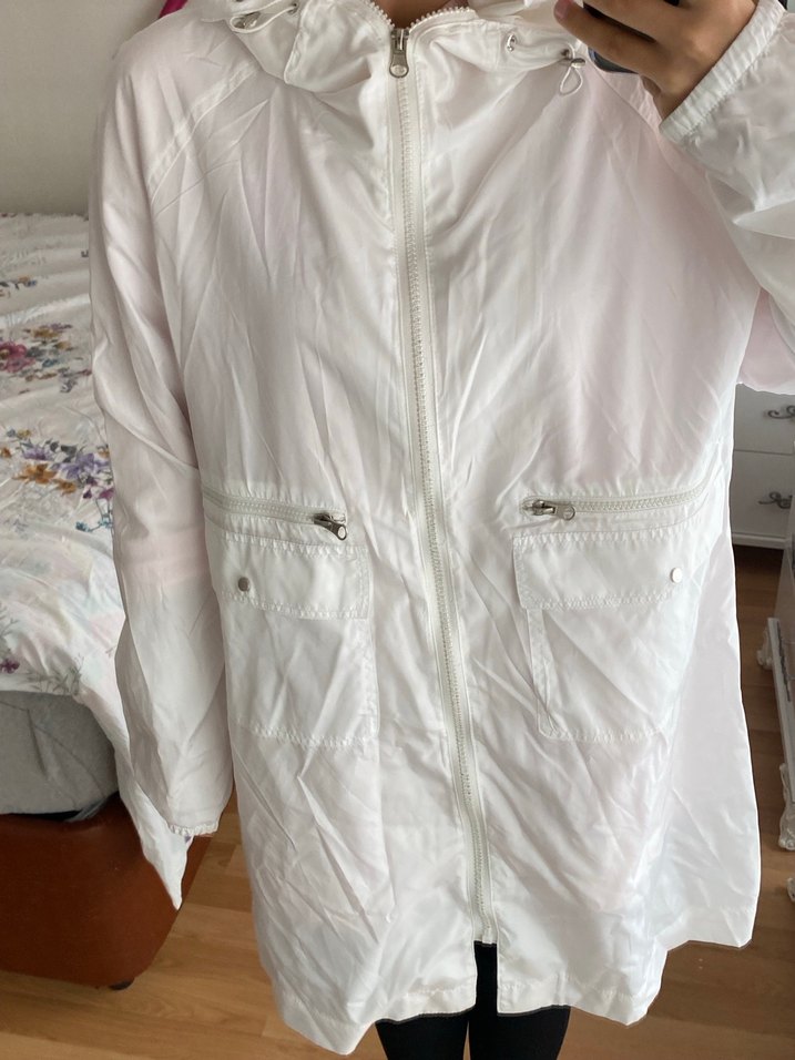 Beyaz Midi Kadın Yağmurluk - Görsel 4