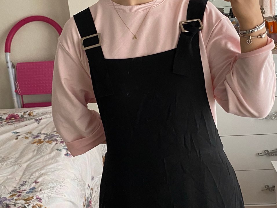 Kadın Siyah Askılı Midi Rahat Tulum - Görsel 2