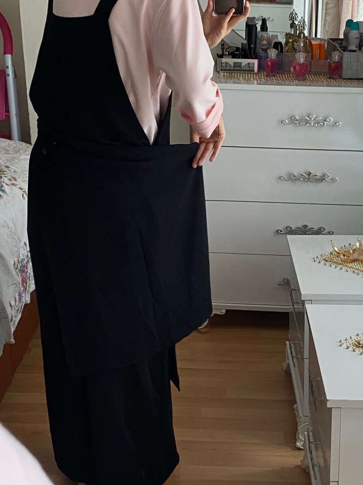 Kadın Siyah Askılı Midi Rahat Tulum - Görsel 4