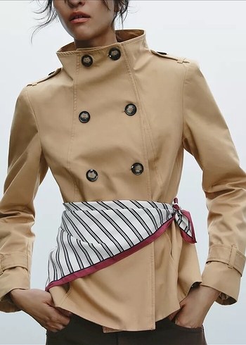 Zara Bej Kemerli Midi Trenchcoat