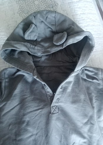 Kapüşonlu Gri Bebek Body - Görsel 2