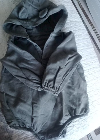 Kapüşonlu Gri Bebek Body - Görsel 5