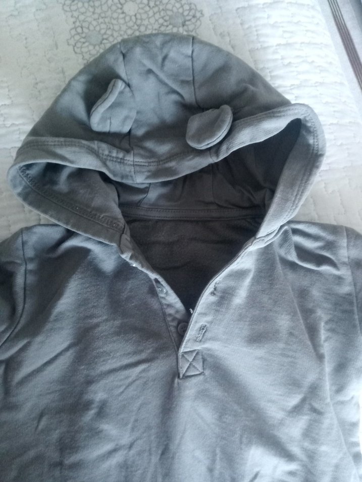 Kapüşonlu Gri Bebek Body - Görsel 2