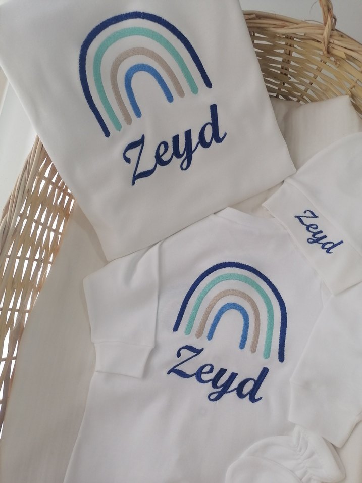 Baskılı Beyaz Pamuk Yenidoğan Hastane Kıyafeti - Görsel 2