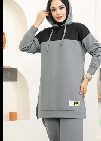 Gri Uzun Kollu Kadın Eşofman Takımı - Görsel 4