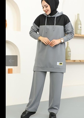 Gri Uzun Kollu Kadın Eşofman Takımı - Görsel 3