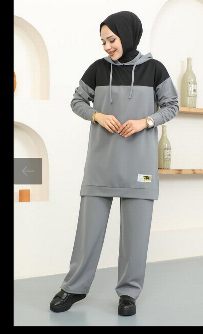 Gri Uzun Kollu Kadın Eşofman Takımı - Görsel 3
