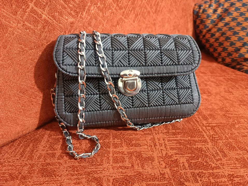 Gri Örgü Zincir Detaylı Kadın Çanta - Görsel 2