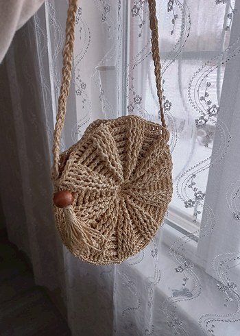 Renkli Nakışlı Bej Örgü Kadın Çapraz Çanta 
defosu yok - Görsel 3