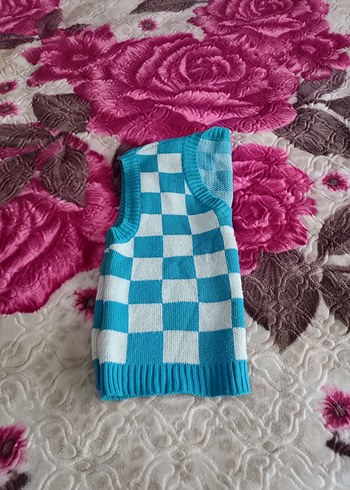 Mavi Ekose Desenli Örgü Kadın Süveter 
s-m uyumlu - Görsel 2