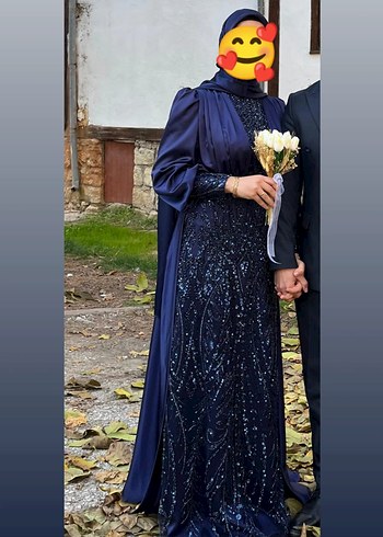 40 Beden lacivert Renk Lacivert Drapeli Uzun Abiye Elbise