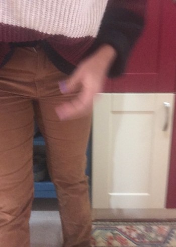 Kahverengi Kadın Kadife boru paça pantolon - Görsel 2