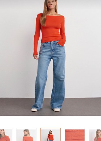 Kadın Kırmızı Kayık yala bluz - Görsel 5