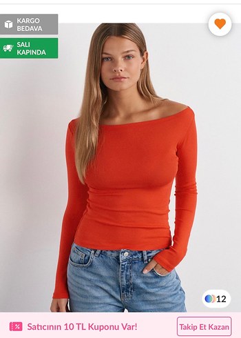 Kadın Kırmızı Kayık yala bluz - Görsel 2