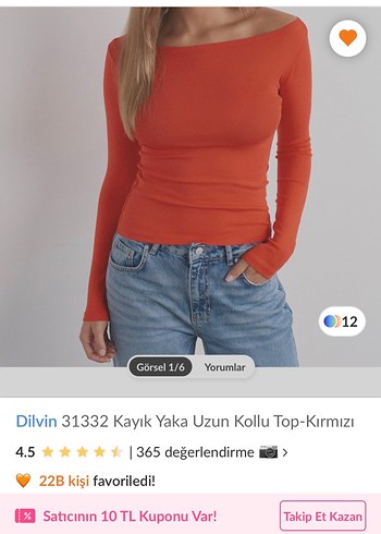 Kadın Kırmızı Kayık yala bluz - Görsel 3