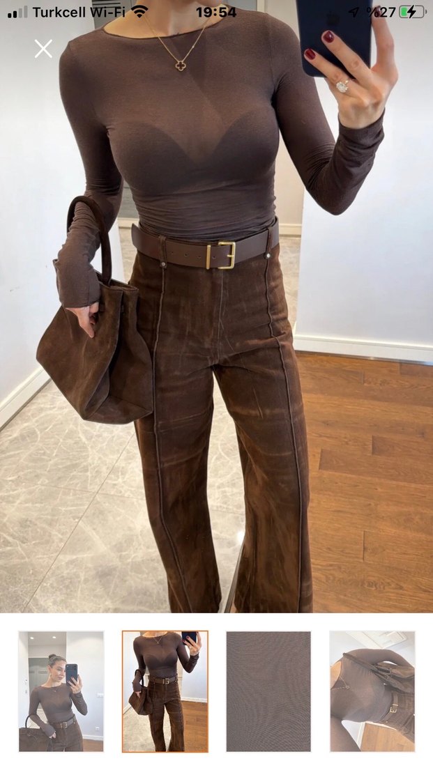 Kahverengi kaşmir dokulu bluz - Görsel 2