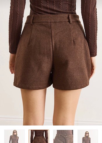 Kahverengi Kemerli Yüksek Bel Kaşe şort - Görsel 6