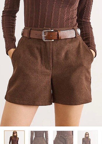 Kahverengi Kemerli Yüksek Bel Kaşe şort - Görsel 3