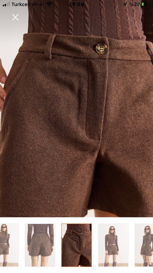 Kahverengi Kemerli Yüksek Bel Kaşe şort - Görsel 5