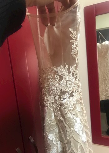 Straplez A Kesim Parlak Bej Gelinlik - Görsel 6