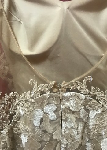 Straplez A Kesim Parlak Bej Gelinlik - Görsel 4