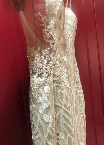 Straplez A Kesim Parlak Bej Gelinlik - Görsel 5