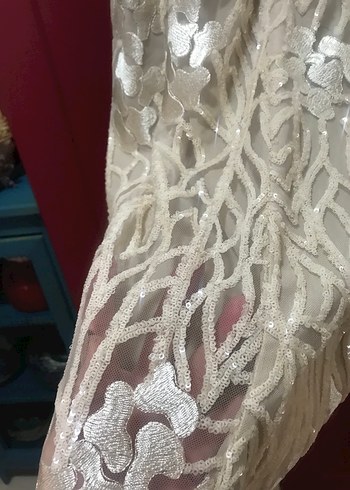 Straplez A Kesim Parlak Bej Gelinlik - Görsel 7