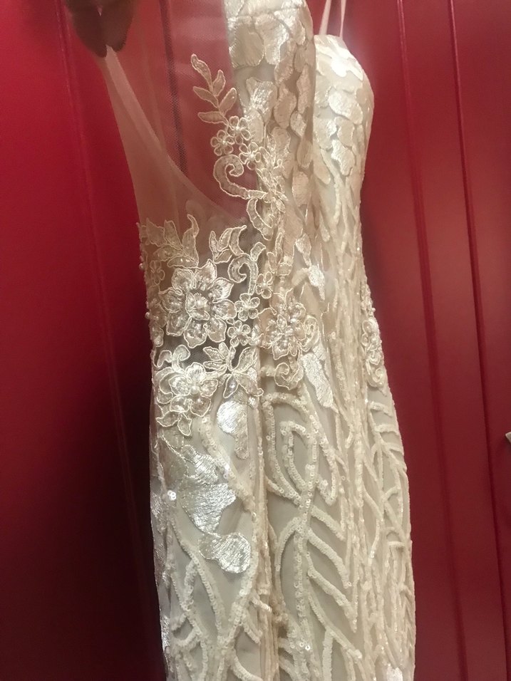 Straplez A Kesim Parlak Bej Gelinlik - Görsel 5