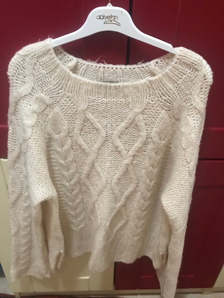 Bej Bohem Örgü Kadın Kazak - Görsel 2