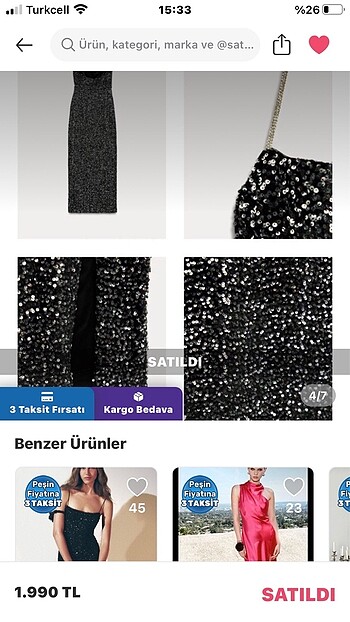 m Beden Zara esnek siyah payetli elbise