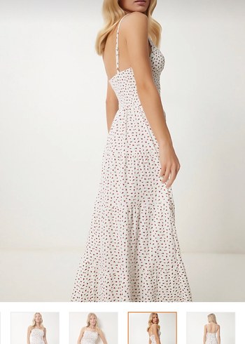 Kemik beyaz minik çiçekli elbise - Görsel 3