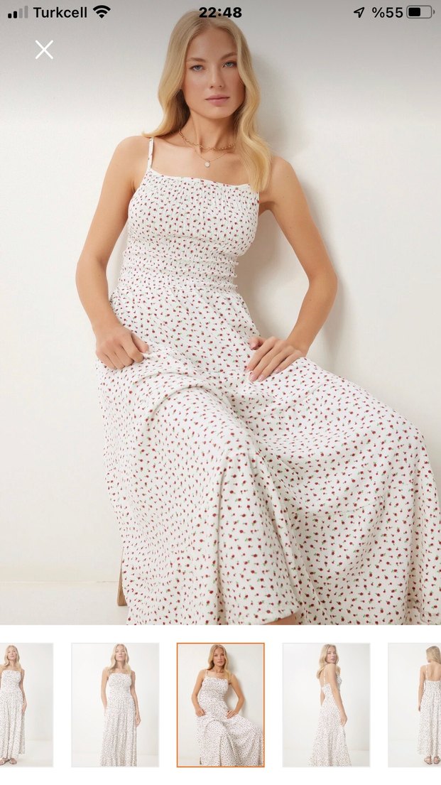 Kemik beyaz minik çiçekli elbise - Görsel 2