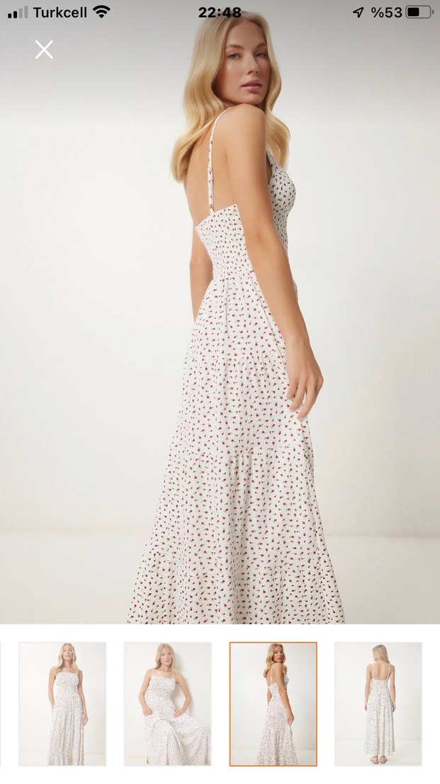 Kemik beyaz minik çiçekli elbise - Görsel 3