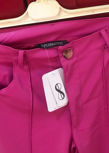 Pembe deri görünümlü bol paça pantolon - Görsel 3